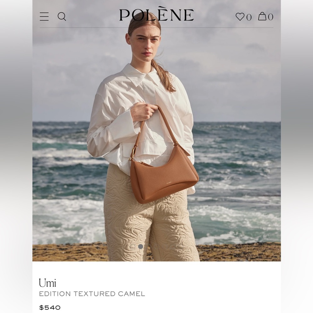 Polène Brown Pebbled Leather Shoulder Bag with Gold Hardware - Picture 3 of 14